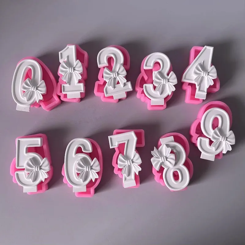 New Bowknot Number Birthday Candle Silicone Mold DIY Fondant Cake Chocolate Candy Mould Craft Making Party Baking Decorating