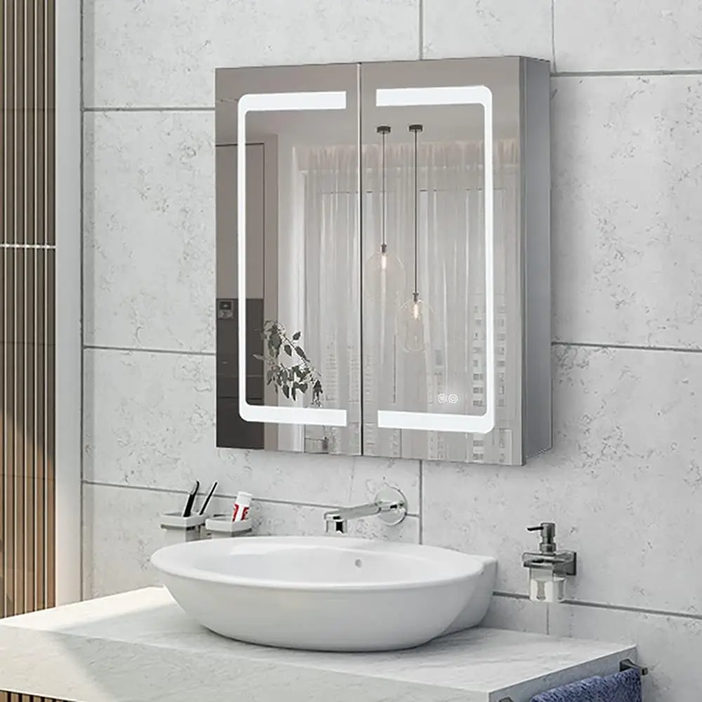 24 Inch X 28 Inch Illuminated Led Mirror Cabinet for Bathroom Stainless Steel Wall Mounted Medicine Cabinet with Double