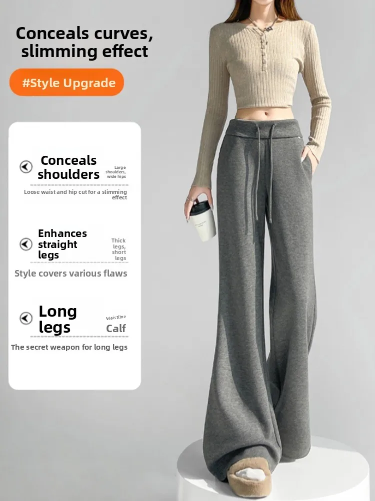 Spodnie damskie z acetatu wełnianego, z wysokim stanem, rozszerzane, zimowe, ocieplane, z podszewką, spodnie typu camera, codzienne spodnie bootcut do ziemi.