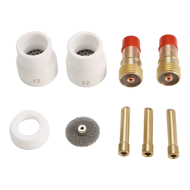 11 TIG Welding 12 White Ceramic Nozzle Alumina Cup Kit Torches For WP 17 18 26 Stubby Collets Body Gas Lens Sets 1.6Mm