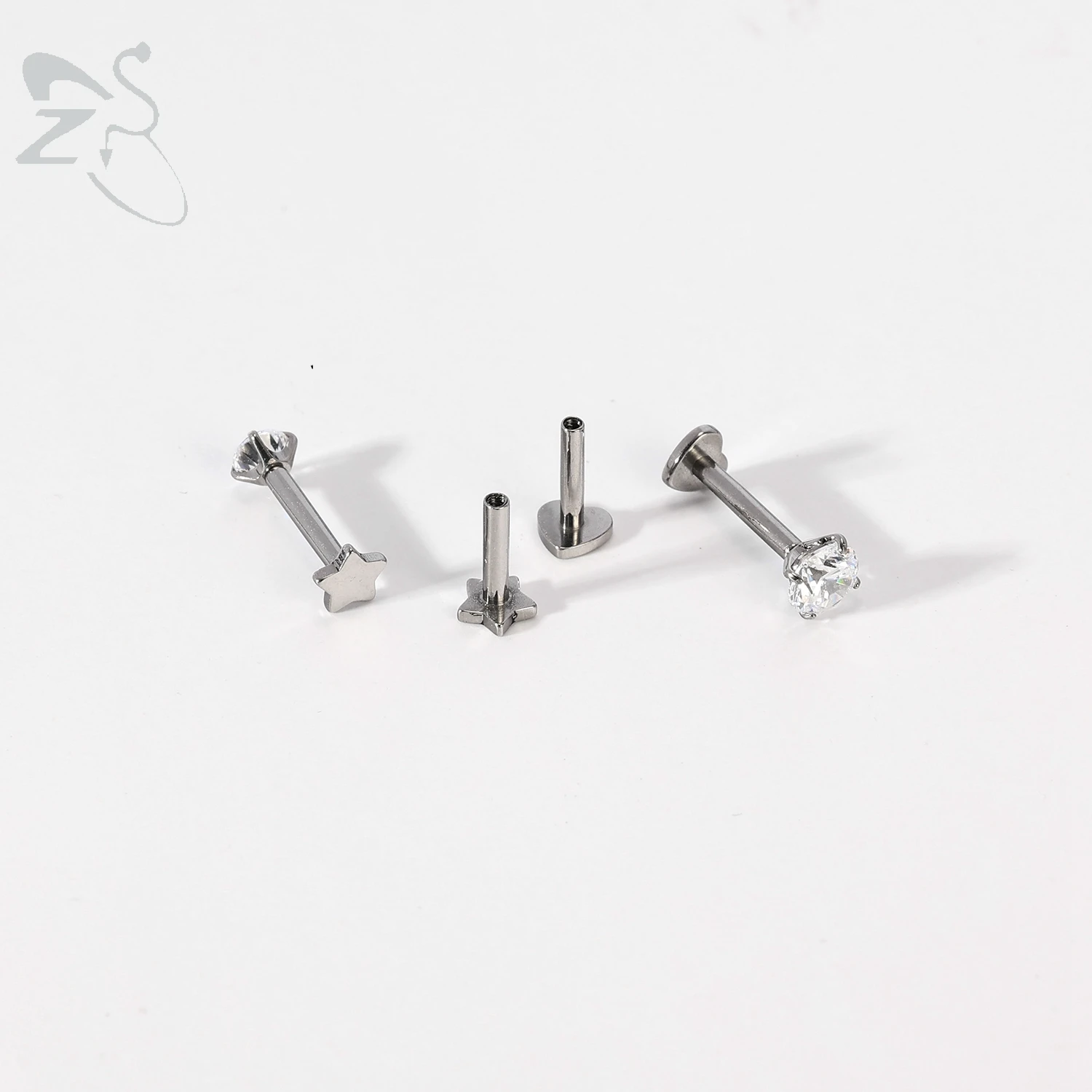 ZS 1PC Star Heart Spike Lip Labret Piercing G23 Titanium Lip Studs Internally Threaded Cartilage Earrings 6/8mm Helix Piercing view 2