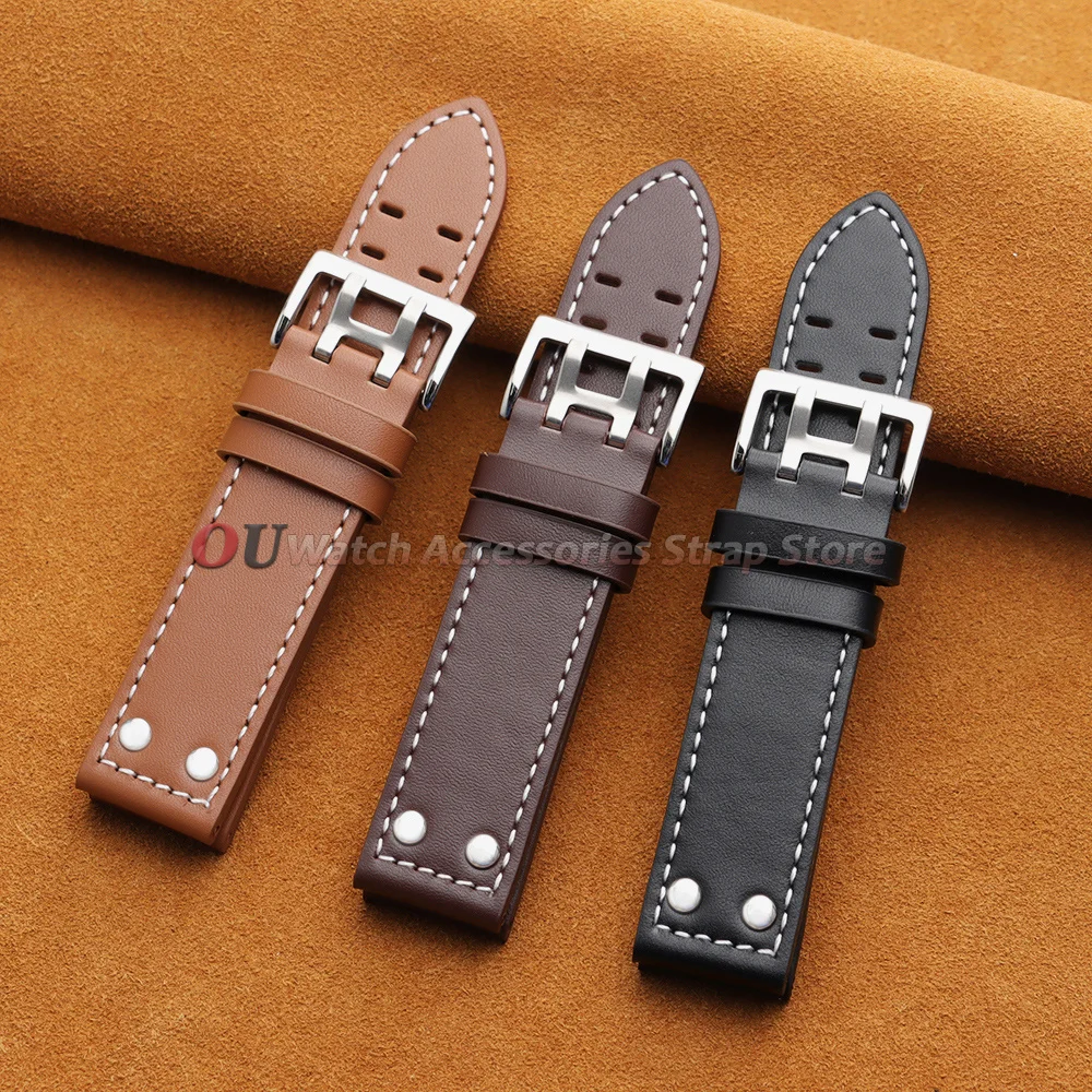 Genuine Leather Watch Bands 20mm 22mm for Hamilton KHAKI AVIATION FIELD Watchstrap Breathable Men Replacement Business Bracelets