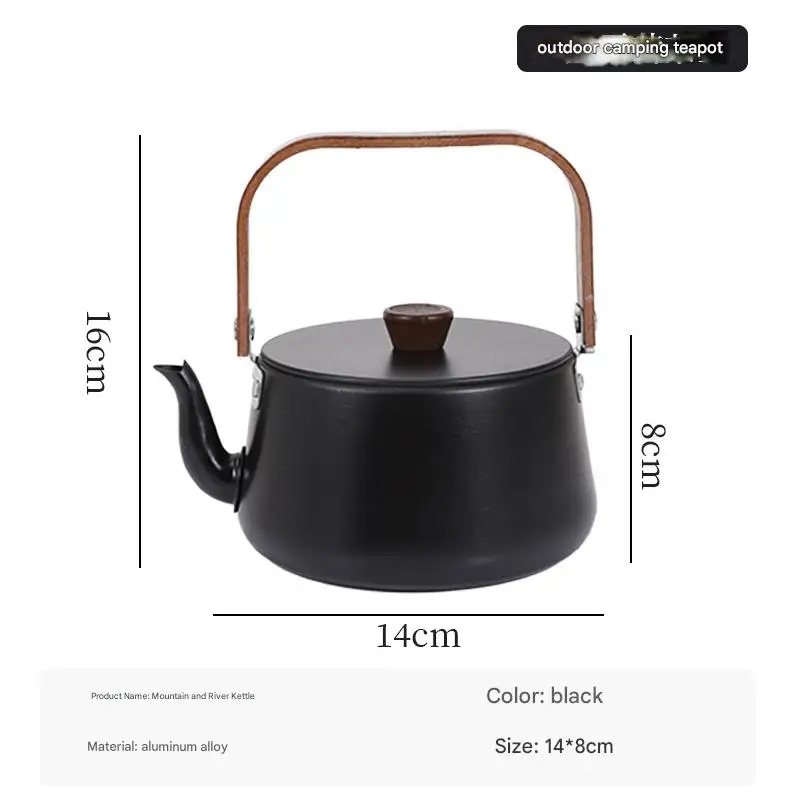 

Outdoor Aluminum Alloy Wooden Handle Teapot Camping Kettle Boiling Water Pot Camping Picnic Kettle Portable Coffee Pot