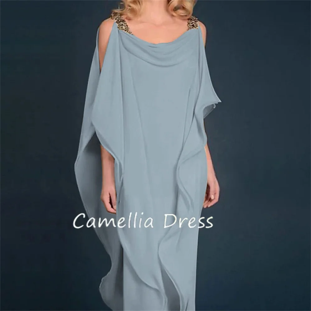 Vestido elegante para madre de la novia, prenda de gasa con cuentas, longitud hasta el suelo, Formal, con cuello de joya