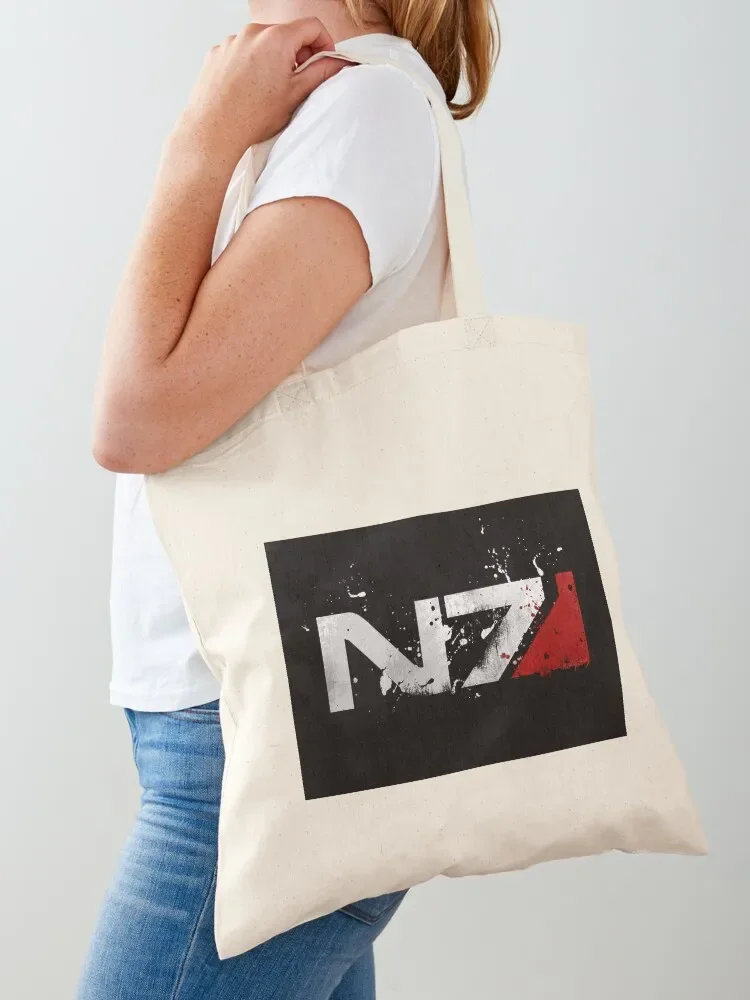 Mass Effect Distressed N7 Tote Bag shopper bag woman ecological bags Customizable tote bag Fabric