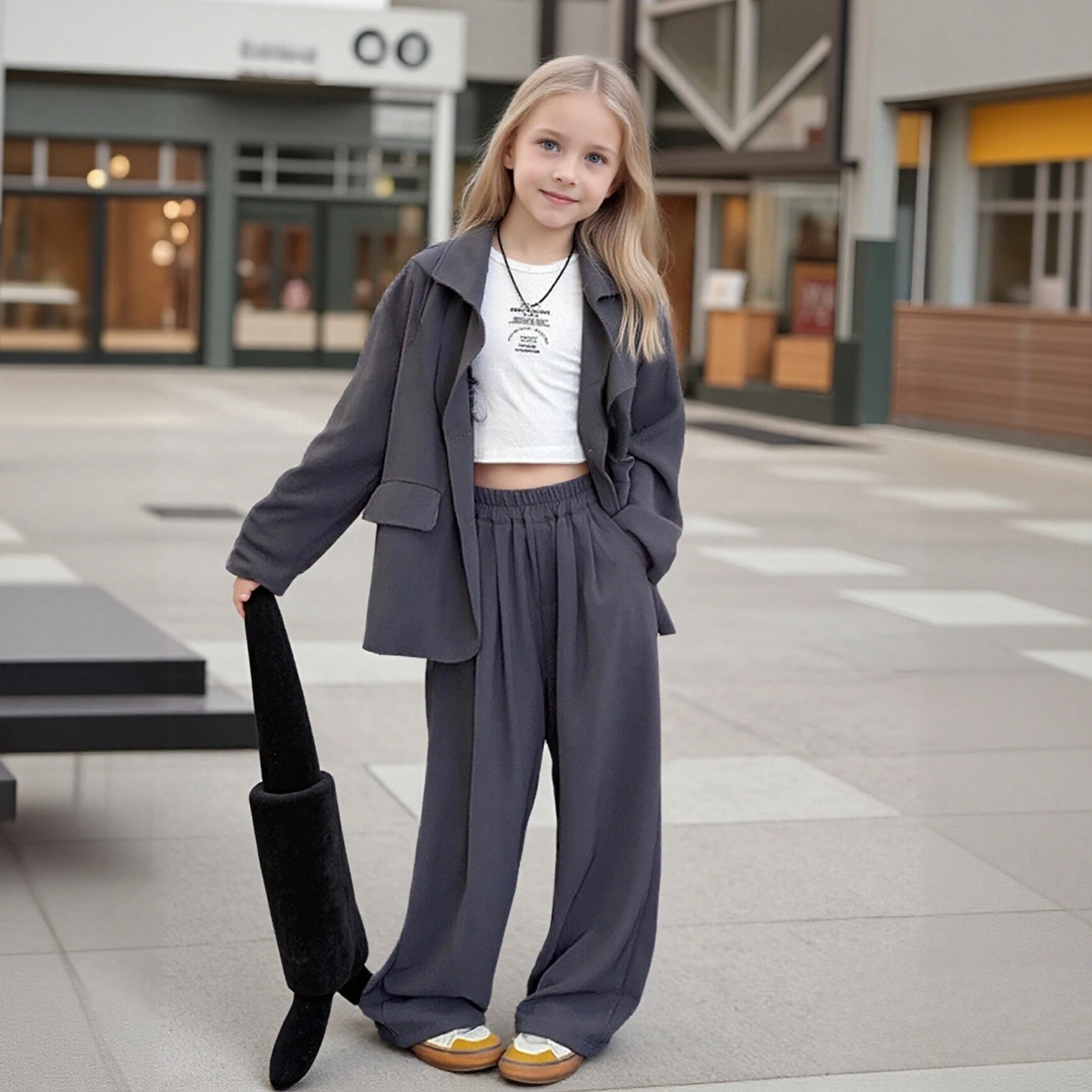 

Kids Boutique Clothes Simple Stylish Premium School Teenage Girls Suit Spring Autumn 5-13 Years Blazer Trousers Two Pieces Set