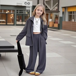 Kids Boutique Clothes Simple Stylish Premium School Teenage Girls Suit Spring Autumn 5-13 Years Blazer Trousers Two Pieces Set