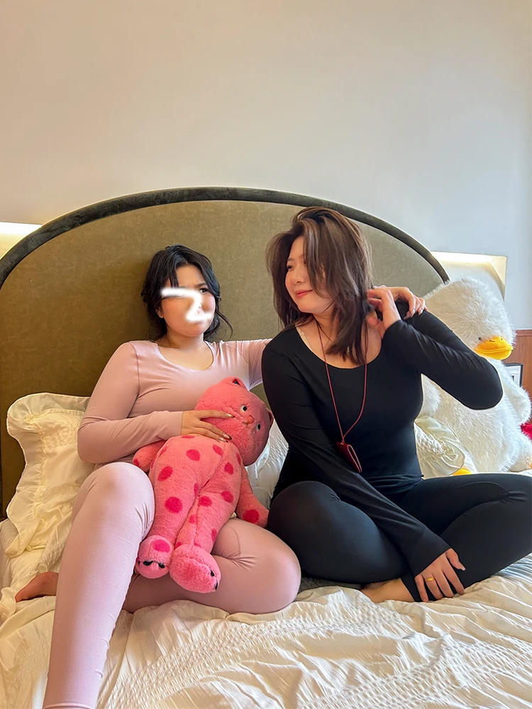 

Мягкий теплый комплект для больших размеров для женщин осень-зима Удобный для кожи фланелевой комплект из двух предметов с высокой талией Slim Fit Long Sve round ...