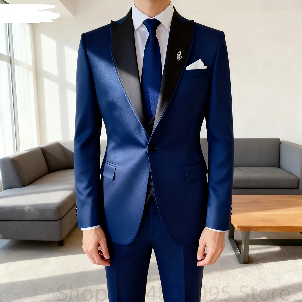 

Мужской однотонный приталенный деловой костюм из трех предметов с пиджаком, жилетом и брюками для свадебной вечеринки, роскошный модный смокинг