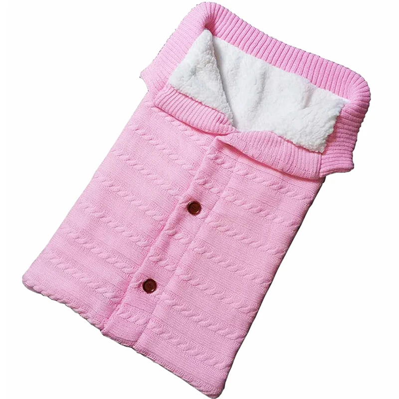 Newborn Baby Winter Stroller Sleeping Bags Infant Outdoor Button Knit Warm Swaddle Wrap Toddler Thick Blanket Baby Sleeping Bag