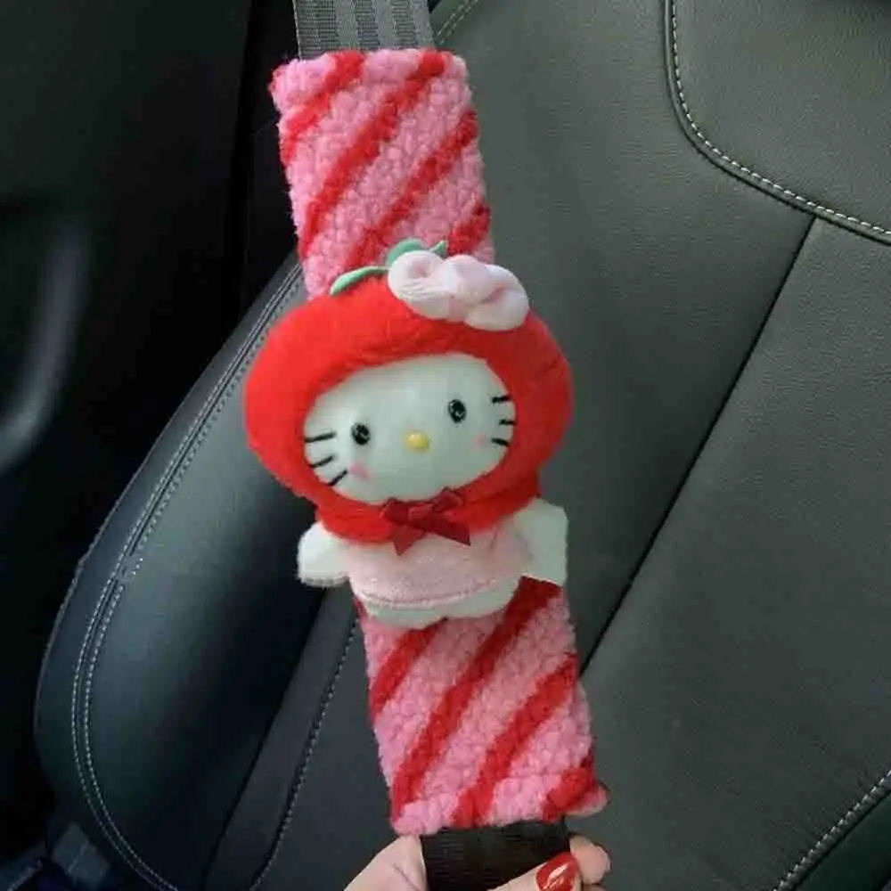 Car Seat Belt Cover Anime Cartoon Tomato Hellokittys Kawaii Cute Plush Doll Auto Decoration Shoulder Protector Accessories