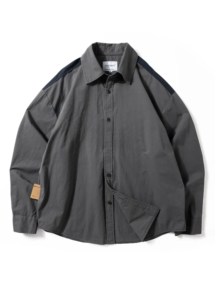

Waed Pure Cotton Men's Jaet Spring Autumn Loose Fit Workwear irt Casual Sle Color Blo Design Outerwear irt