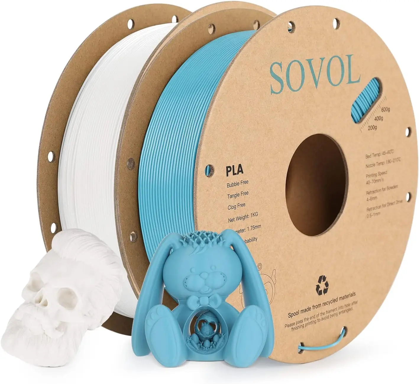 Sovol 3D Printer PLA Filament 2kg (4.4 lbs) Spool Printing Materials, Wiring Tightness, Dimensional Accuracy +/- 0.03 mm 1.75 mm