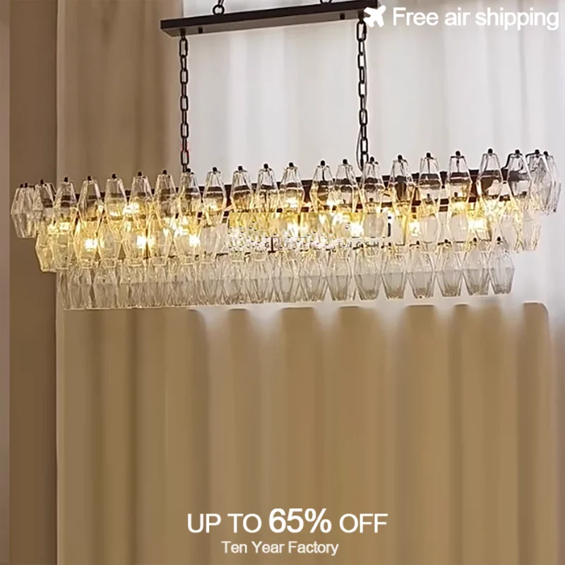 Iluminación LED de araña moderna con diseño americano de cristal transparente rosa gris rómbico para comedor interior, accesorio decorativo para el hogar