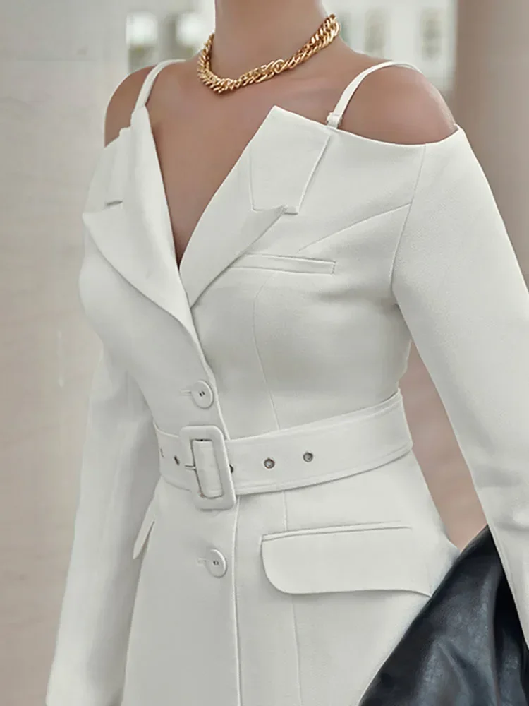 2024 Spring New Fashion V-neck Open Akimbo Belt Coat Patchwork Pleated Irregular Skirt Two Sets