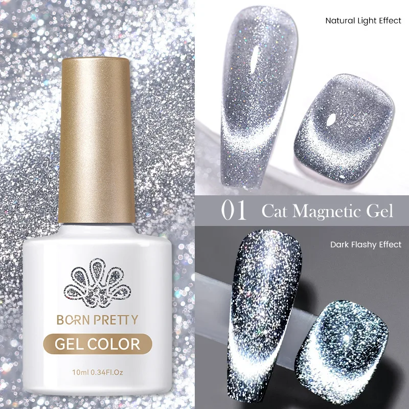 BORN PRETTY 10 ml Cat Eye Magnetgel Funkelnder Glitzer Soak Off UV LED Gel Nagellack Gel Nail Art Lack Malerei