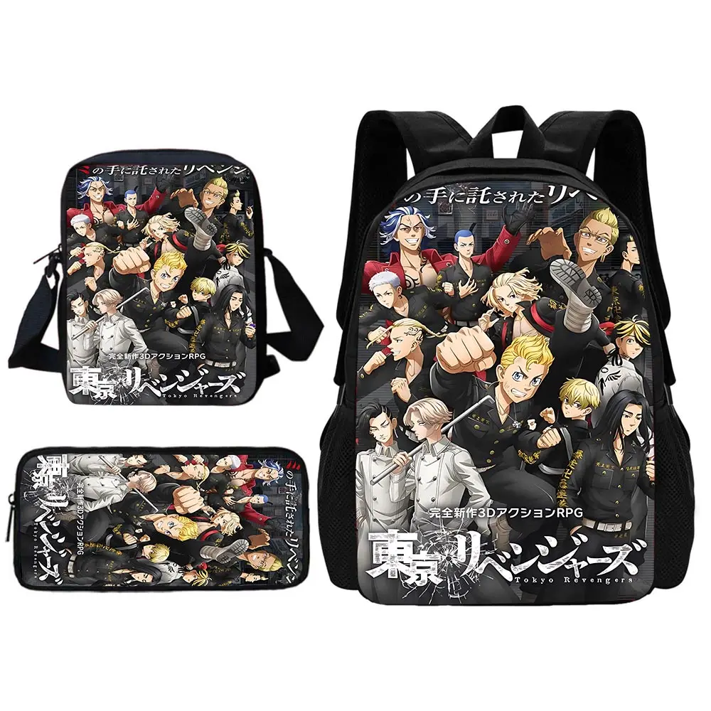 Anime Tokyo Revengers Child School Backpack With Shoulder Bag Pencil Bags School Bags for Boys Girls Best Gift