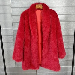 Winter Thick Warm Faux Fur Coats for Women Lapel Long Sleeve Solid Fluffy Jackets Outerwear