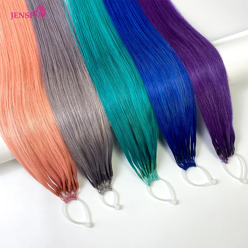 JENSFN Double Stick Color  Hair Extensions Human Hair   Easy To Pull Hair Real Hair Non-trace Nano 10 Pairs Pink Blue Color