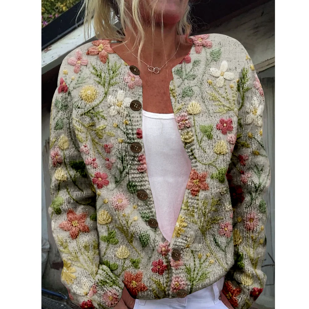 

Autumn Winter Knitted floral Cardigan Sweater Streetwear Women Sweaters Cool Knit Top Casual Jumpers Fashion