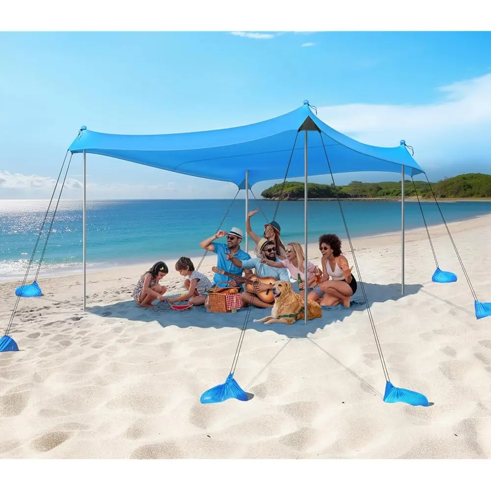 

Beach Tent Sun Shelter, 10X10Ft Beach Canopy Tent Sun Shade Covers Upf50+ With 8 Sandbags 4 Stability Poles, Outdoor Beach
