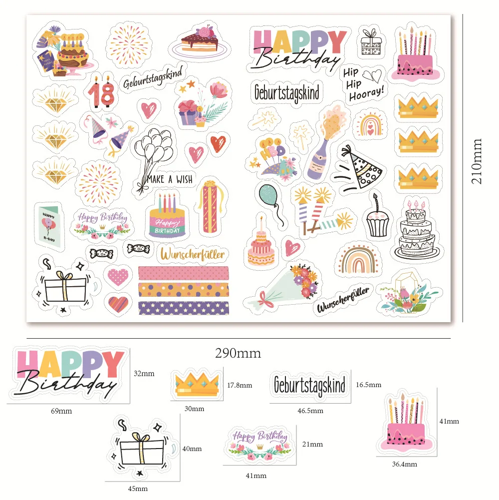 4 sheets/pack Clear Happy Birthday Stickers Pink Balloon Decor Stickers for Party Gifts Cards Scrapbook Notebook Birthday Supply