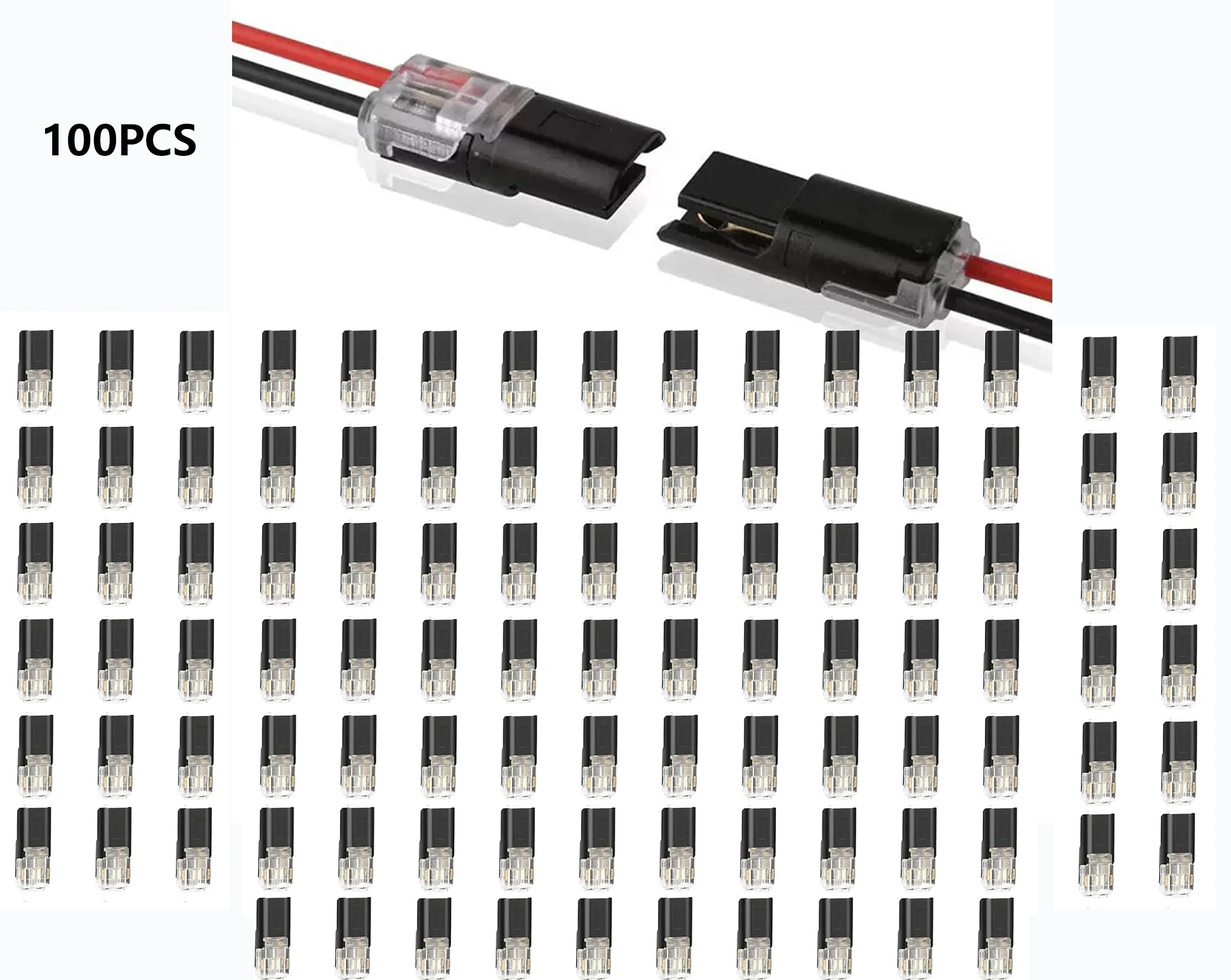 100pcs 2 Pin 2 Way Universal Compact Wire Terminals, No Wire-Stripping Required, Toolless Spring Wire Connectors, Quick Splice