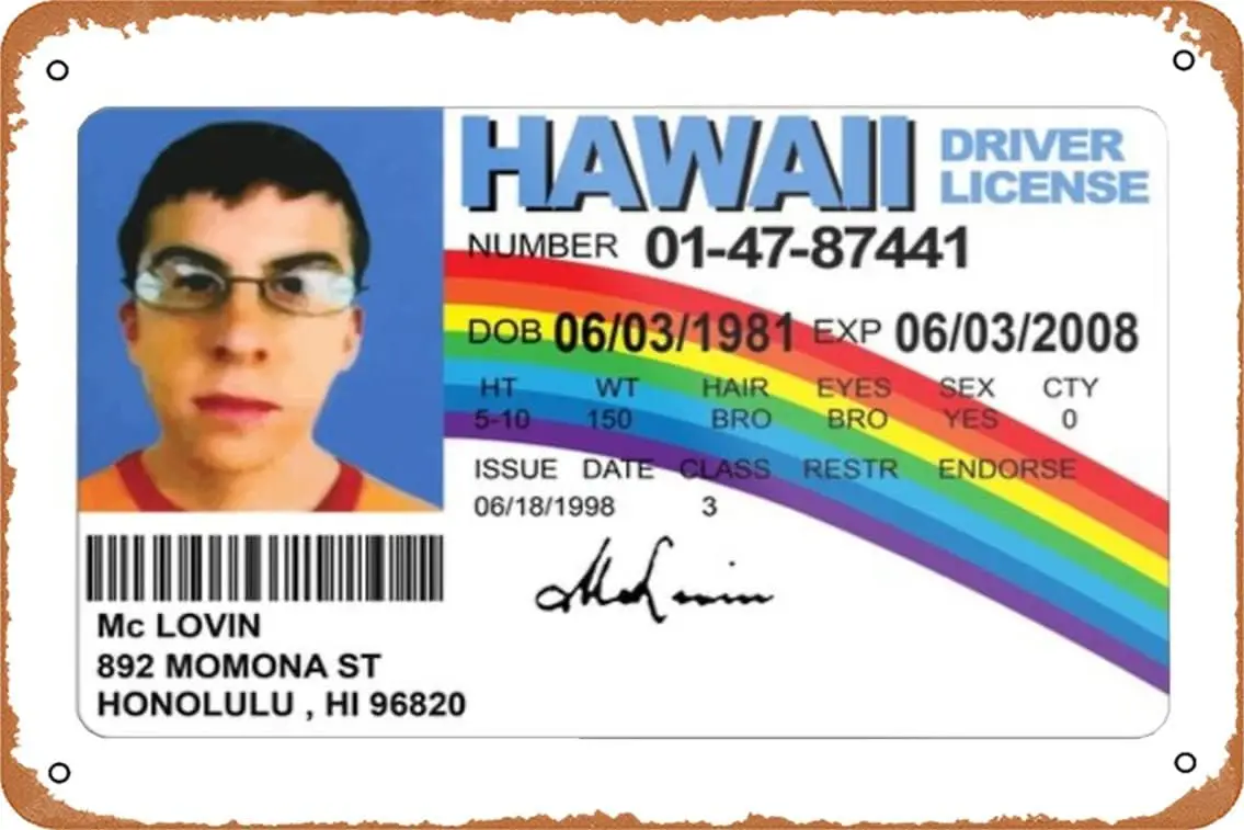 McLovin Superbad ID Art Print Vintage  Metal Tin Sign Funny Man Cave Decor