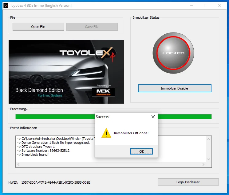 Unlimited Toyolex4 Toyolex 4 BDE IMMO OFF Software for Toyota For Lexus and For Hino N04 ECU SUPPORTS GENERATION 1/2 AND 3 FILES