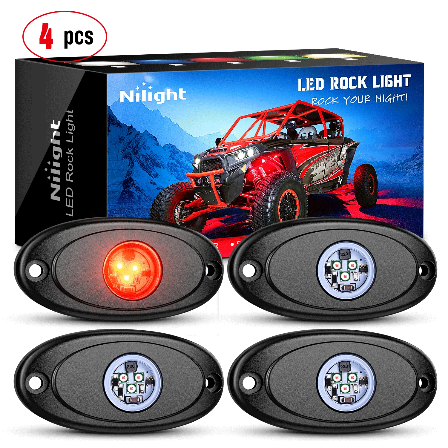 Nilight LED Rock Light 4/6PCS Underglow Wheel Well Pods Waterproof Exterior Underbody Roof Rack Side Lamps for Car Truck Pickups ATV UTV SUV Motorcycle Boat