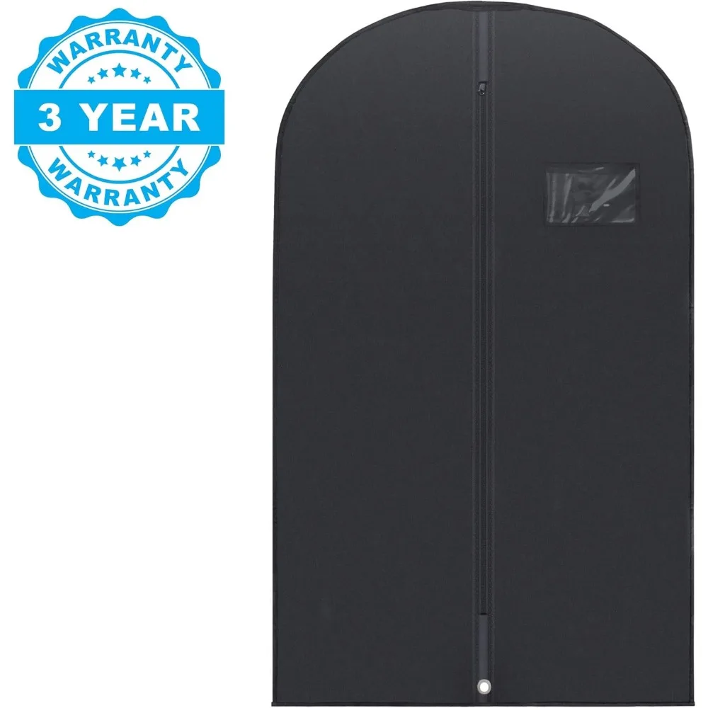 Bolsas de roupas pretas de 40 polegadas para armazenamento de viagens e armário, capas de roupas suspensas com janela transparente - pacote com 10