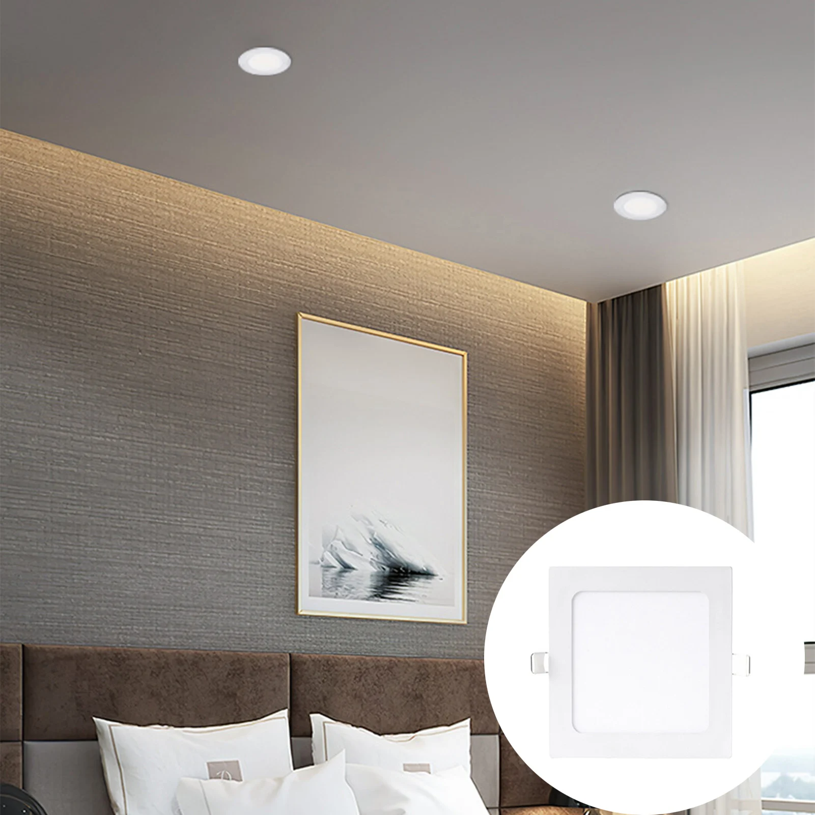Modern LED Downlight Ultra-Thin Panel Light for Hotel Ceiling Recessed Aluminum Body 3-Color Adjustable Energy Efficient