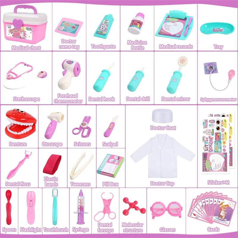 Faire semblant de docteur Kit jouets pour enfants, ensemble de dentiste, costume de fille, kits médicaux, boîte de jeu, ensemble de jeu, cadeaux pour garçon