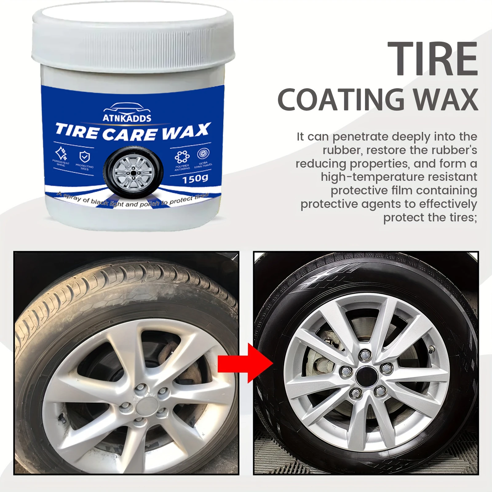 Premium Automotive Tire Shine Wax - Durable protection and plastic parts brightener for long-lasting maintenance coatings