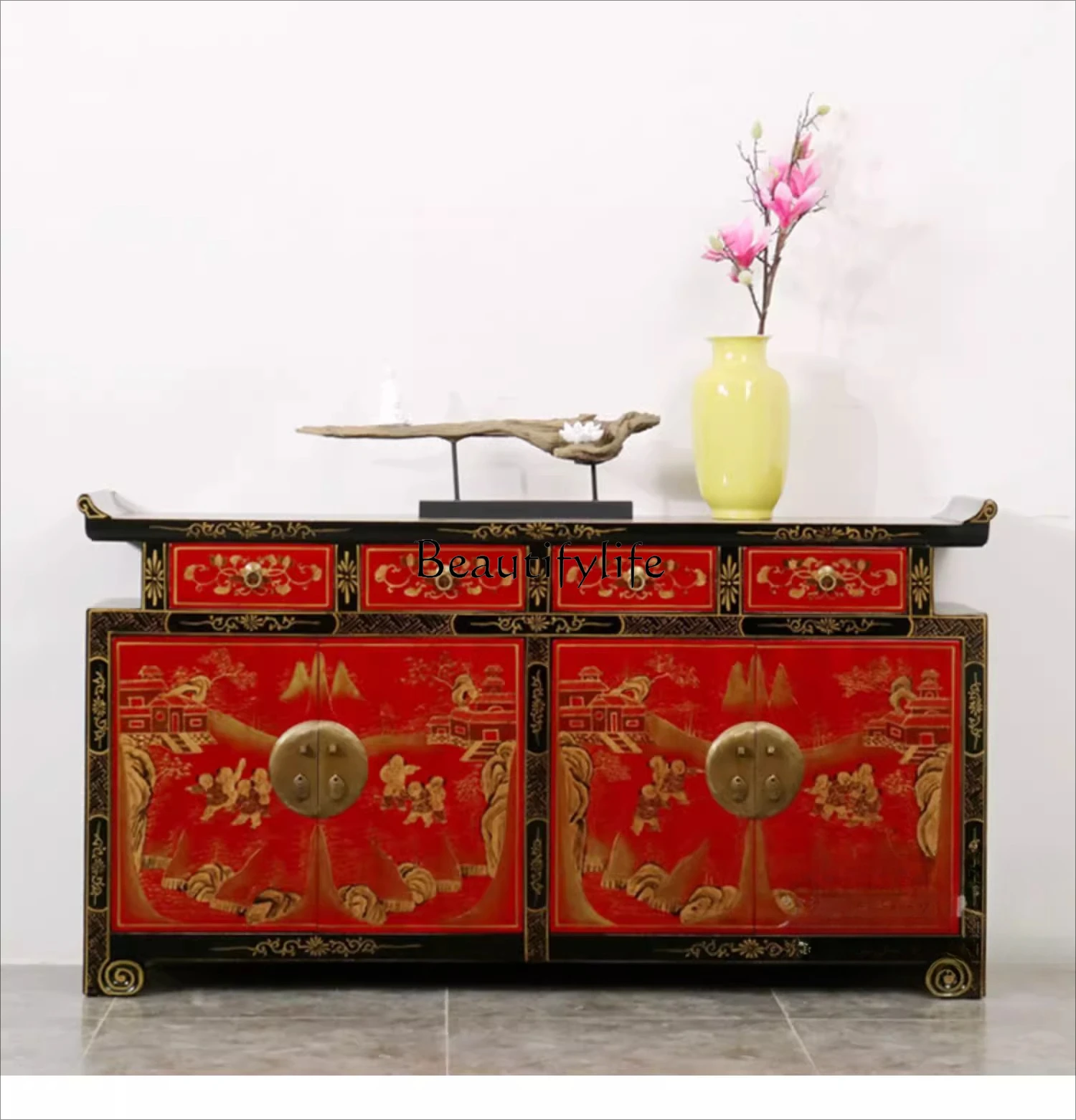 

31New Chinese furniture, antique and old mystery cabinets, hand-painted gold-painted solid wood decorative shoe cabinets