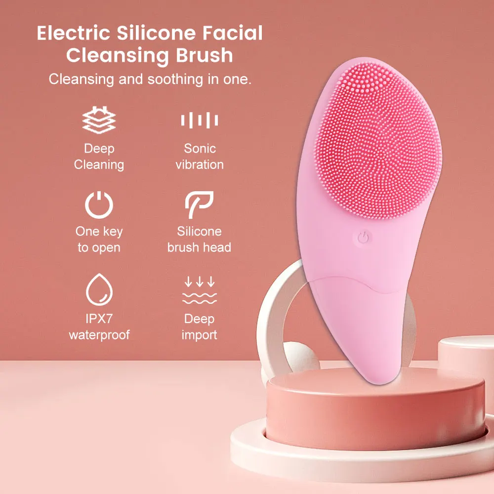 فرشاة تنظيف الوجه الكهربائية سيليكون بالموجات فوق الصوتية الاهتزاز منظف الوجه المسام العميقة البثرة التطهير الجلد الوجه مدلك #4