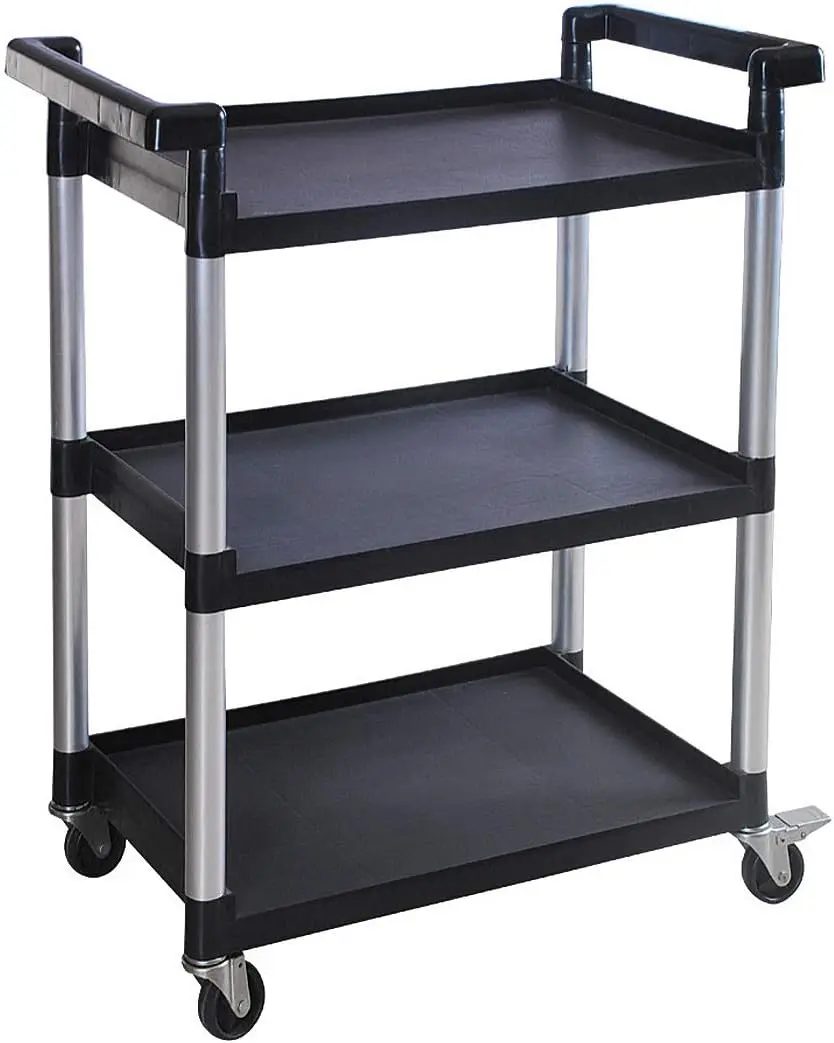 

3-Shelf Utility Cart with Wheels, Black, 225 lbs Capacity - Durable & Easy to Maneuver