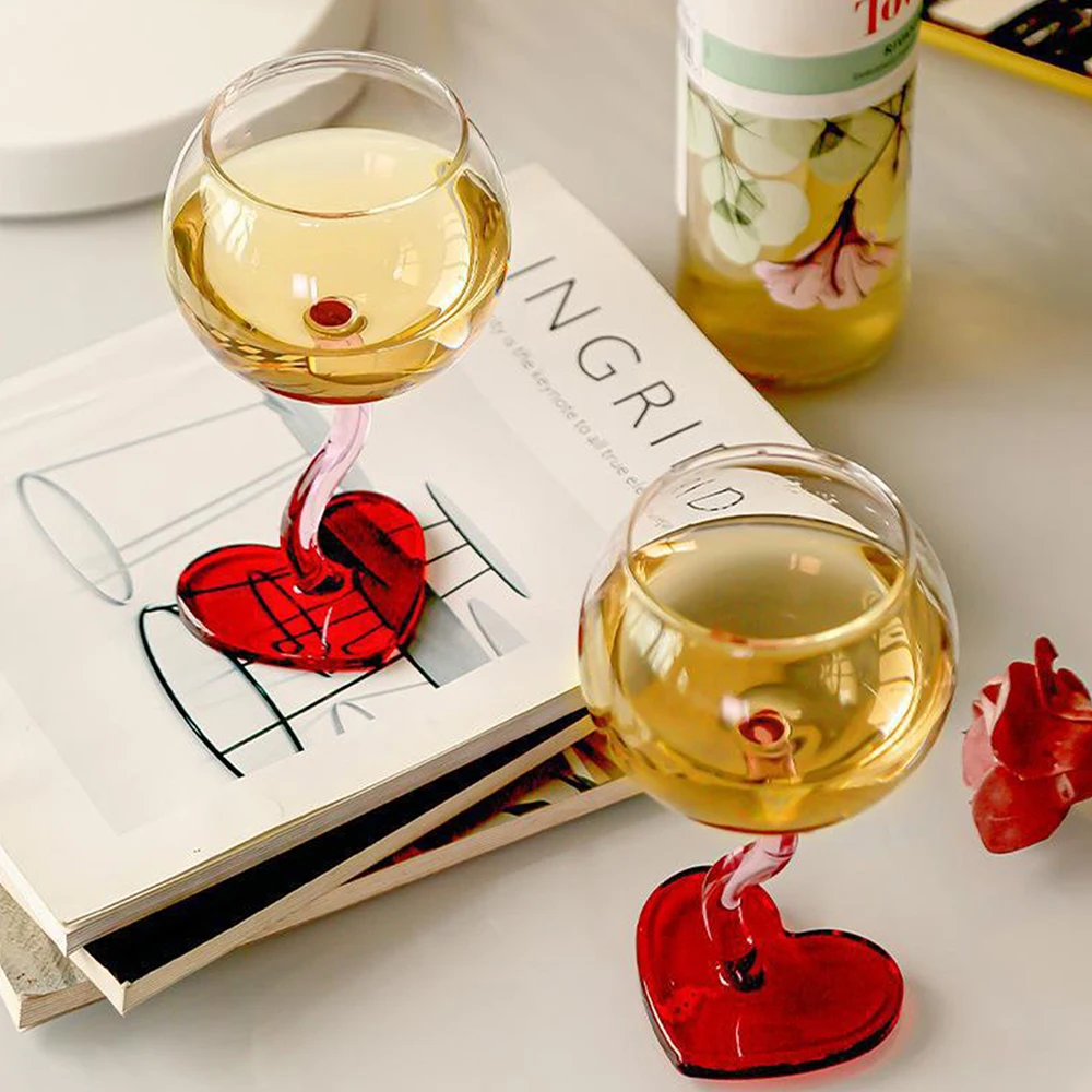 Copa de vino en forma de corazón, vidrio de borosilicato alto, para boda, cumpleaños, aniversario, regalo del Día de San Valentín, 1 ud.