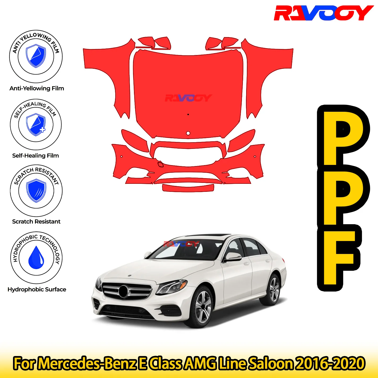 

For Mercedes-Benz E Class AMG Line Saloon 2016-2020 Glossy Matte Black Precut front PPF Kit Paint Protection Film