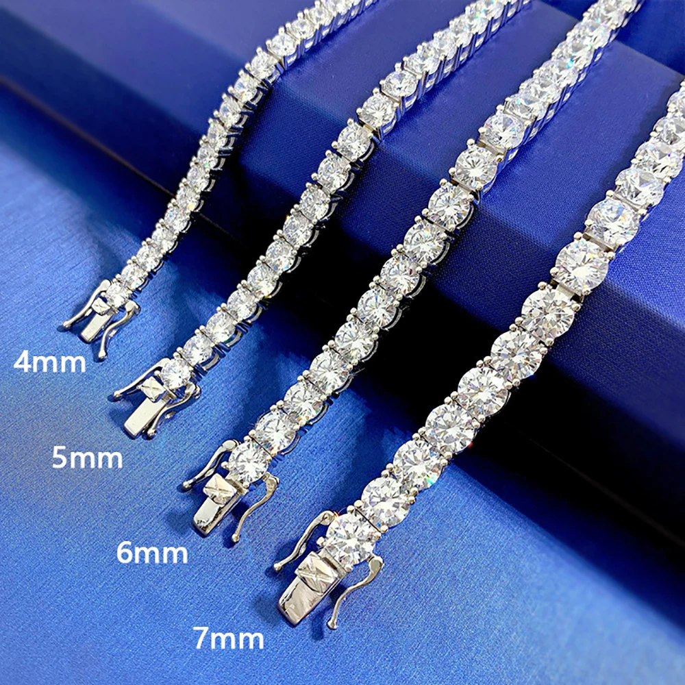 Luxury 100% 925 Sterling Silver 4-5-6-7mm High Carbon Diamond Tennis Bracelet for Women Party Fine Jewelry Birthday Gift 16-19cm