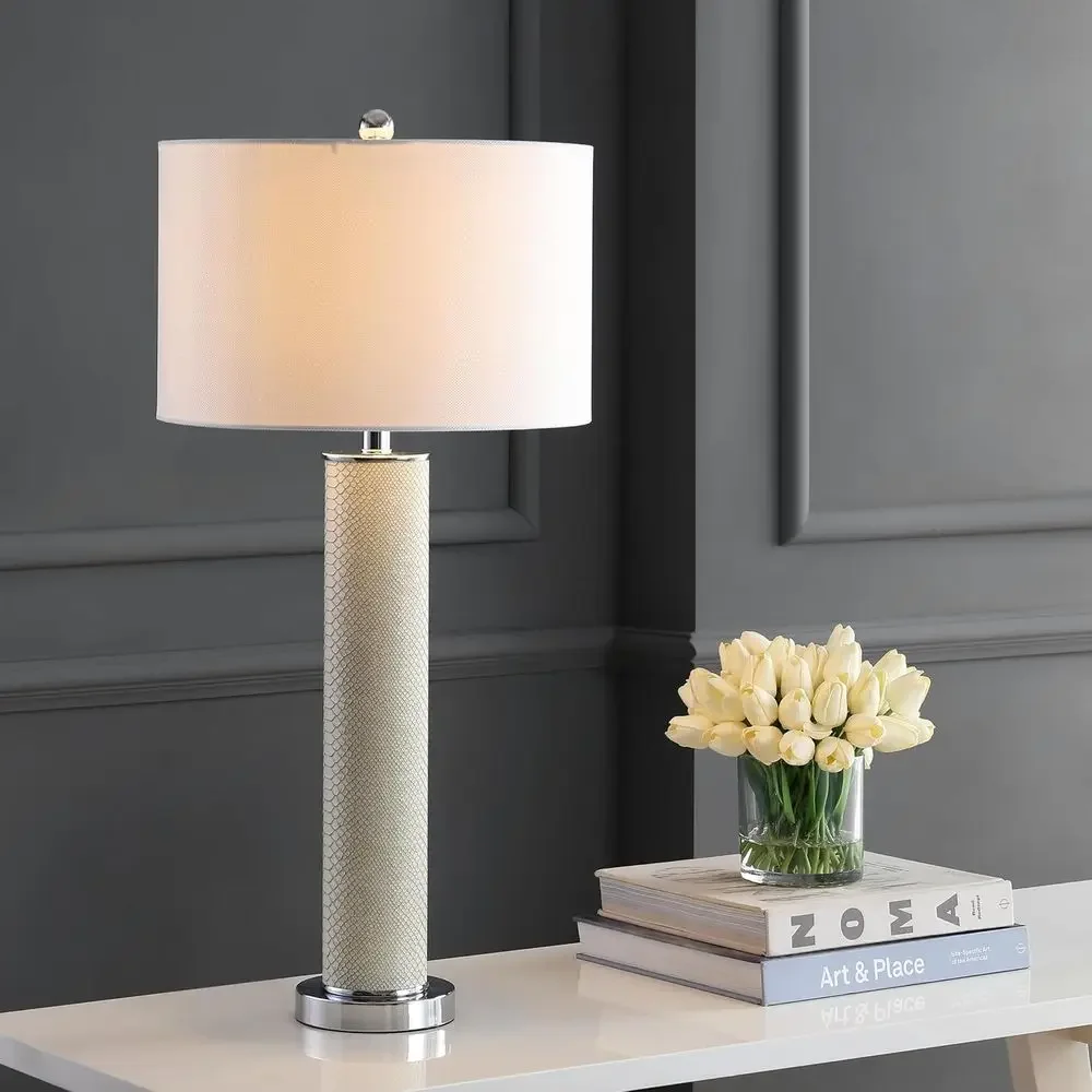Set of 2 Modern Cream Snakeskin 32-Inch Table Lamps with LED Bulbs, Suitable for Bedroom, Living Room, and Home Office