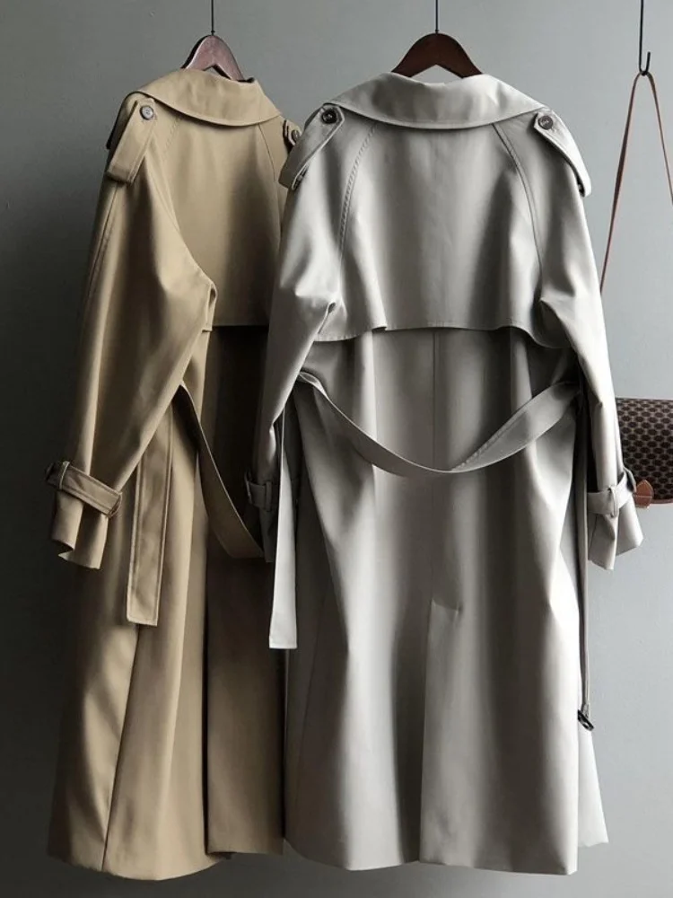 Women's Mid Length Trench Coat Elegant British Style Versatile Drape Waist Cinched Slim Fit Petite French Casual Overcoat