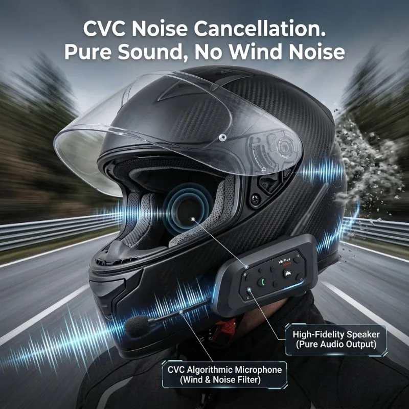 

V6 PLUS Waterproof Motorcycle Helmet Bluetooth Walkie Talkie Hands Free Communication Intercom for Outdoor Riding