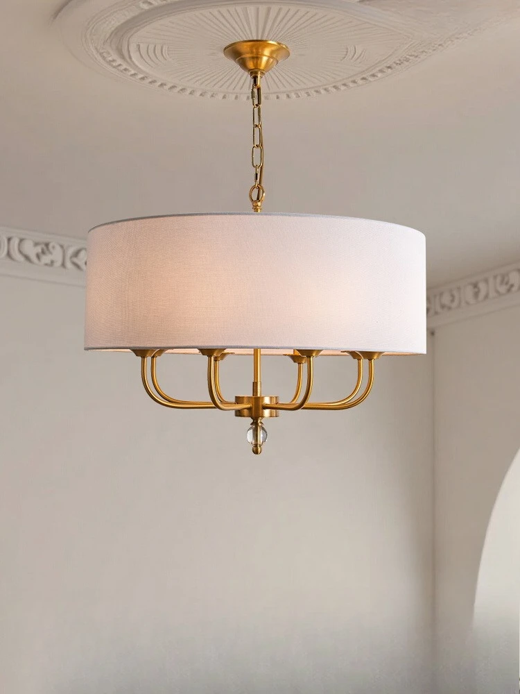 

Chandelier restaurant light 2025 new American retro pure copper cloth cover light dining table bedroom light