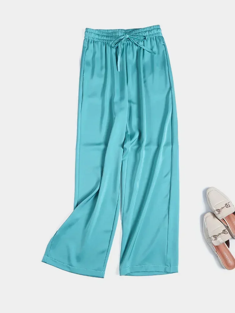 

Летние женские широкие брюки, новые атласные брюки-облака, свободные повседневные брюки из ледяного шелка, драпированные прямые широкие брюки GD328