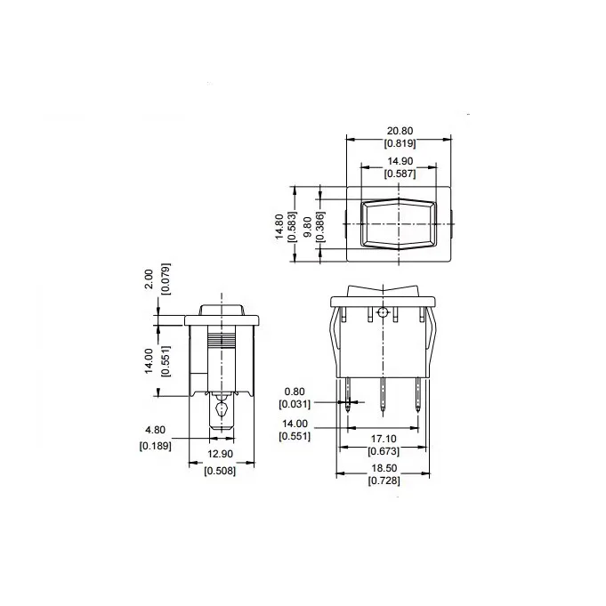 Original Taiwan R19A double reset 3pin boat switch Length width 15*21mm opening 13*19mm 6A250V T85/55 UL VDE CQC certification