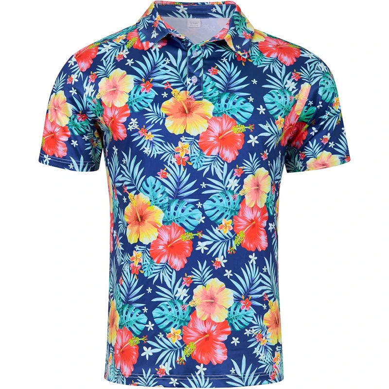 Hawaiian Flower Plants 3D Print Polo Shirts For Men Clothes Harajuku Short Sleeve Cool Button Lapel Tee Shirt Women Clothes