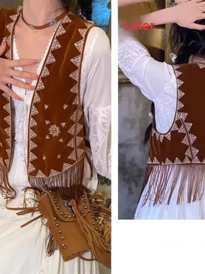 Kardigan Rompi Suede Retro Wanita Street Sle Patchwork V-Ne Kehangatan Sedang Penutupan Kancing Tunggal Jaket Musim Panas Modis