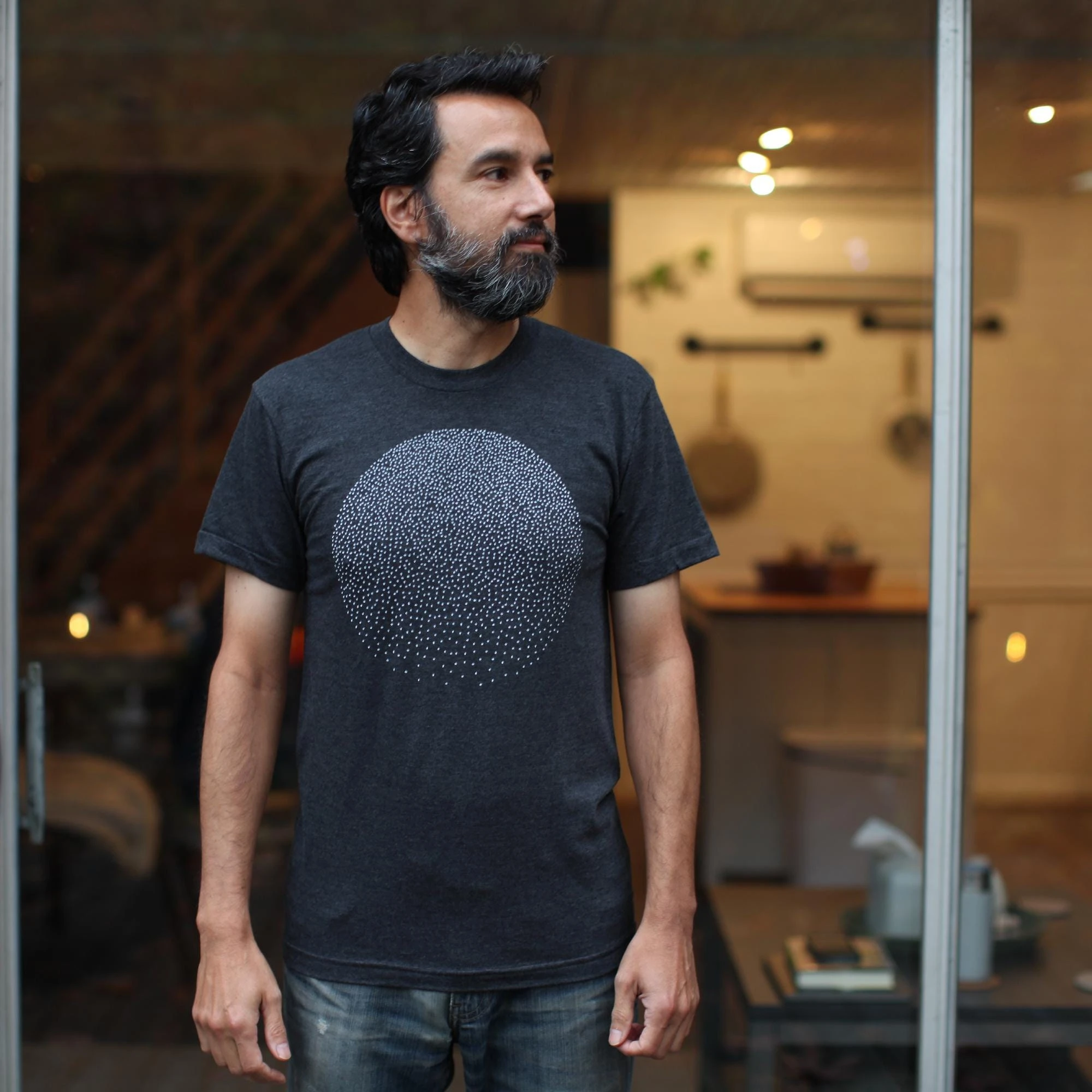 Mens Snow Globe Graphic T-shirt in Heather Black, Hand Screen Printed Clothing