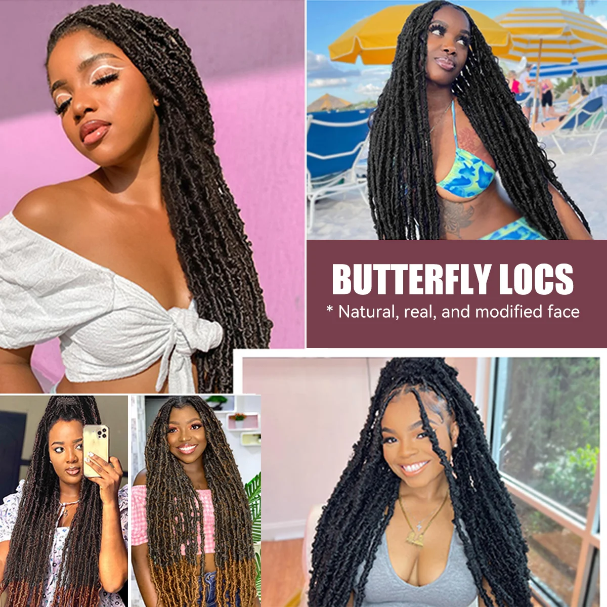 Distressed Locs Butterfly Locs Crochet Hair 24" Changing Blonde To Pink Purple Synthetic Pre Looped Extensions For Afro Women